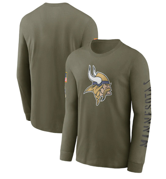 Men's Minnesota Vikings 2022 Olive Salute to Service Long Sleeve T-Shirt